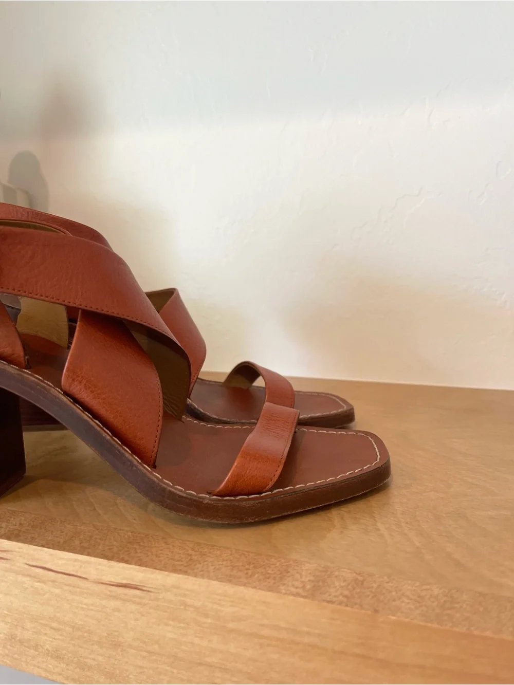Chloe Virginia Chestnut Strappy Criss Cross Square Toe Sandals Heels Shoes 37